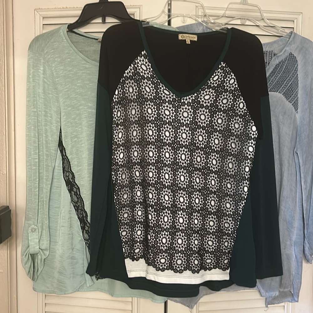 Three DEMOCRACY Long sleeved tops.